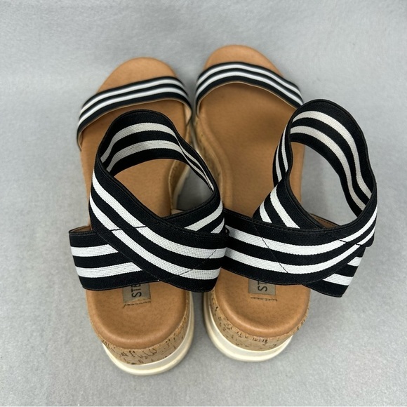 Steve Madden Size 8.5 Elba Sandals Black White Strap Platform Wedge Chunky Shoes - Picture 9 of 12